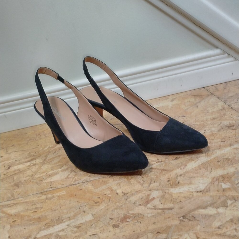 Black Vegan Suede Sling-Back Heels
